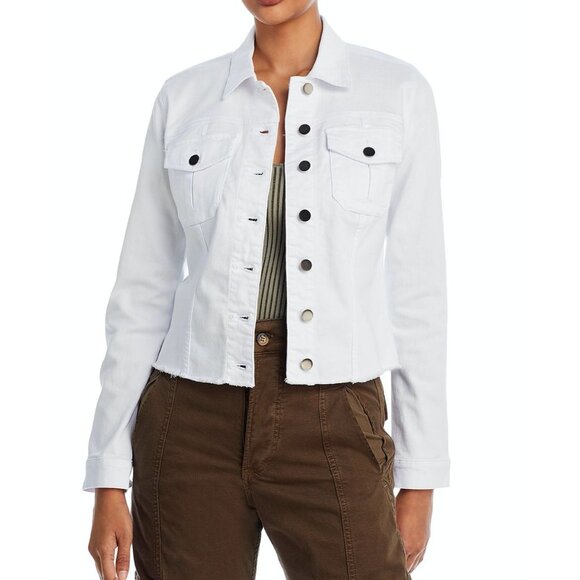 Kut from the Kloth Kara Frayed-Hem Denim Jean Jacket White Size Small - Picture 1 of 3